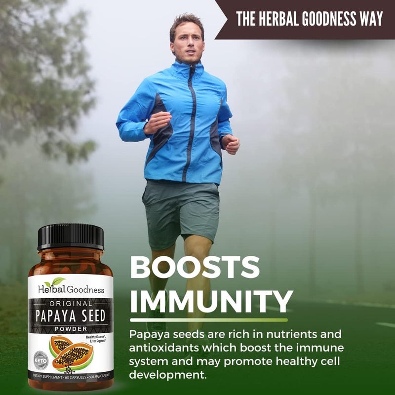 Herbal Goodness كبسولات بذور البابايا 60 حبة تدعم صحة الأمعاء والهضم 100% طبيعي لتنظيف الجسم وتركيبة مكنسة القولون 1 عبوة - Image 5