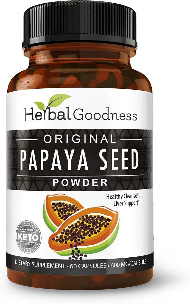 Herbal Goodness كبسولات بذور البابايا 60 حبة تدعم صحة الأمعاء والهضم 100% طبيعي لتنظيف الجسم وتركيبة مكنسة القولون 1 عبوة - Image 1