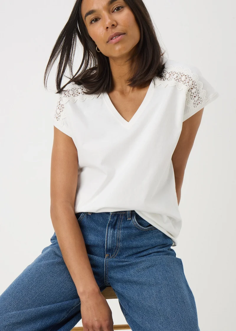 Matalan Cream Lace Trim V-Neck T-Shirt