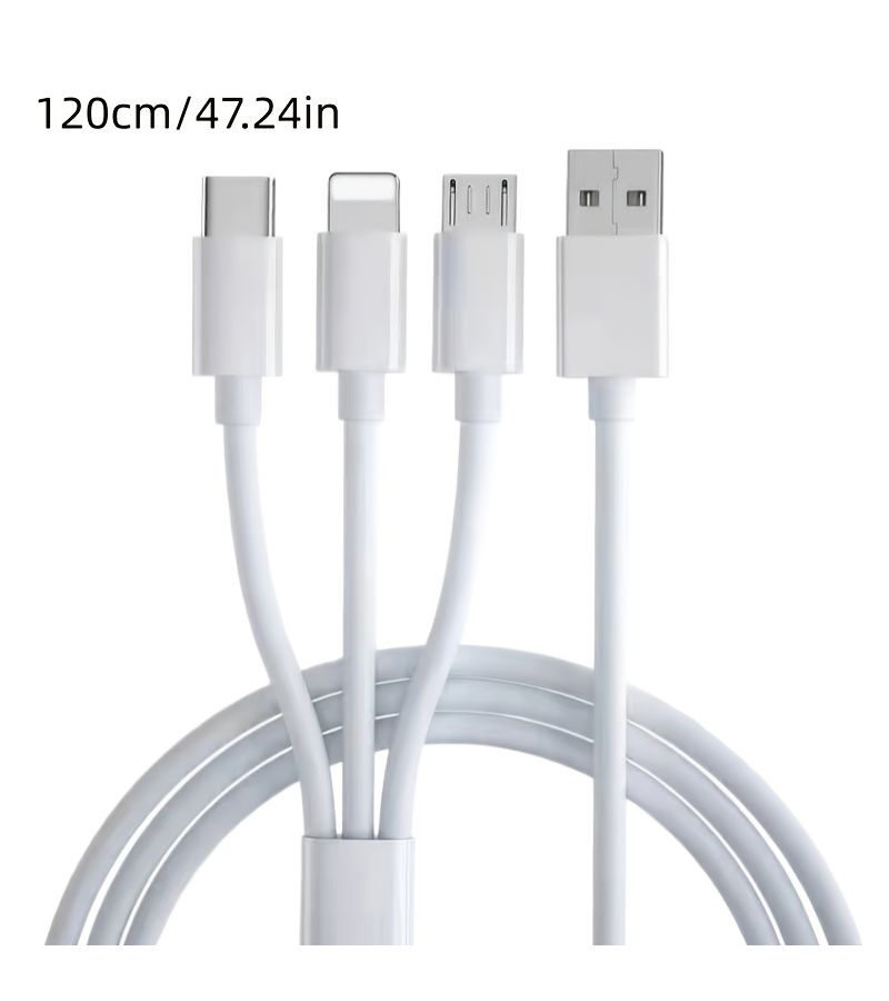 كابل بيانات USB 3 في 1 أبيض، كابل طاقة واحد إلى ثلاثة، منفذ Type C و V8 وشكل L، كابل شحن متعدد الوظائف بثلاثة واجهات، مناسب لأجهزة آيفون وهواوي وشاومي. - Image 2