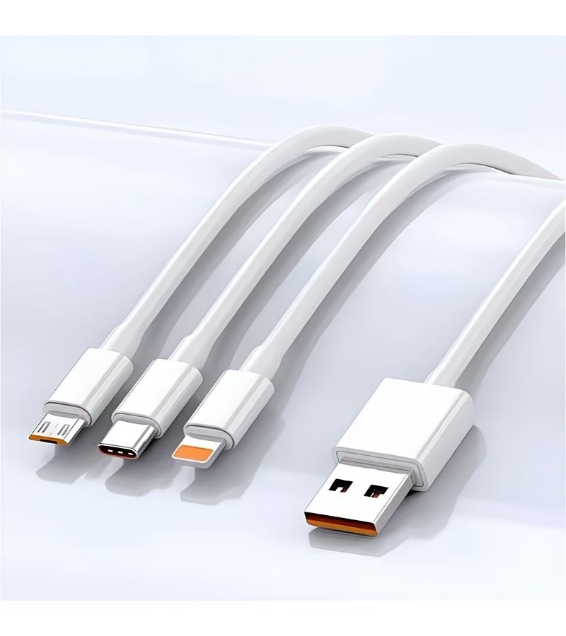 كابل بيانات USB 3 في 1 أبيض، كابل طاقة واحد إلى ثلاثة، منفذ Type C و V8 وشكل L، كابل شحن متعدد الوظائف بثلاثة واجهات، مناسب لأجهزة آيفون وهواوي وشاومي. - Image 5