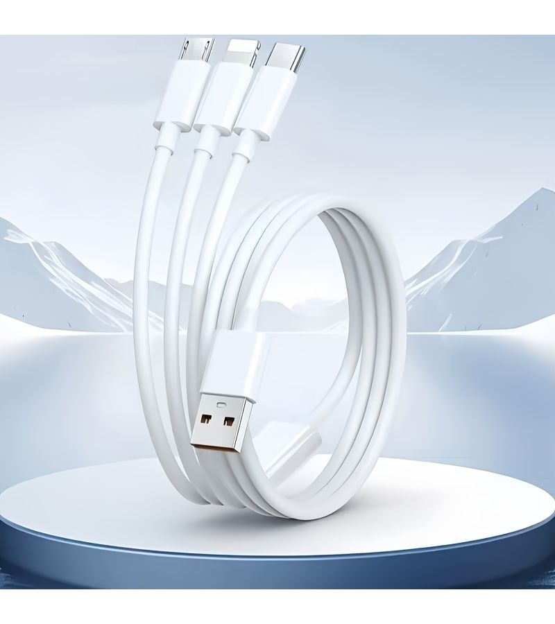 كابل بيانات USB 3 في 1 أبيض، كابل طاقة واحد إلى ثلاثة، منفذ Type C و V8 وشكل L، كابل شحن متعدد الوظائف بثلاثة واجهات، مناسب لأجهزة آيفون وهواوي وشاومي. - Image 4