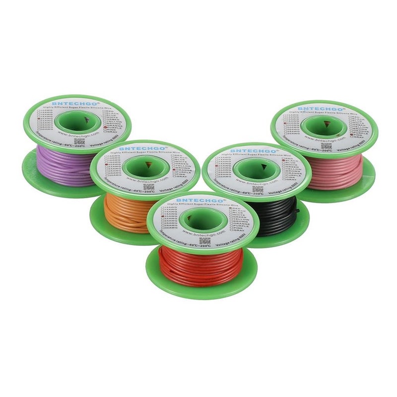 BNTECHGO 20 Gauge Silicone Wire Kit Red Black Pink Purple and Orange Each 30ft 20 AWG Stranded Tinned Copper Wire - Image 2