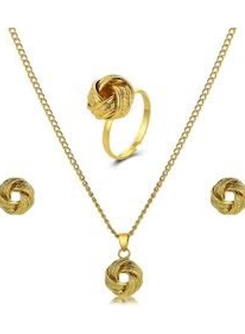 Huitich Elegant Gold Colour Knot Jewelry Set – Necklace, Earrings & Ring - Image 1