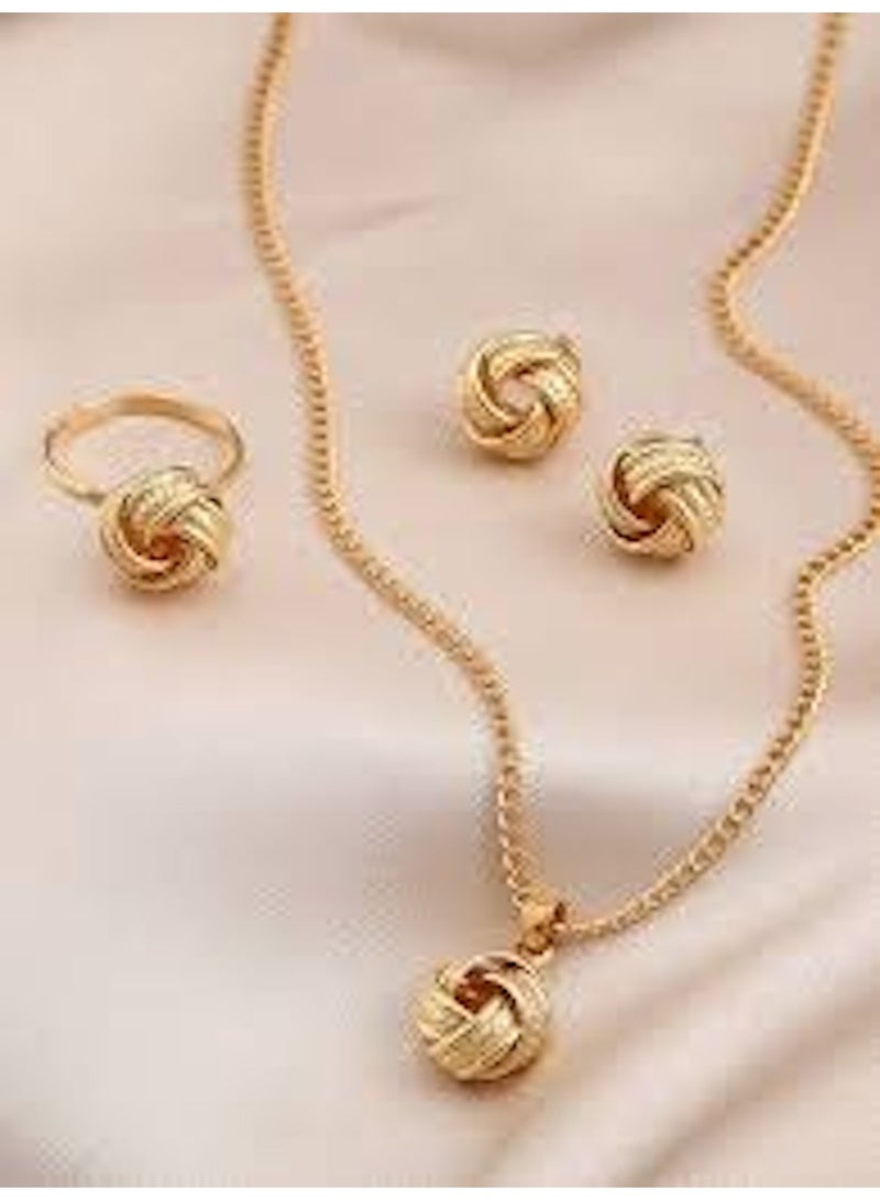 Huitich Elegant Gold Colour Knot Jewelry Set – Necklace, Earrings & Ring - Image 2