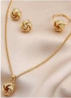Huitich Elegant Gold Colour Knot Jewelry Set – Necklace, Earrings & Ring  - Image 3