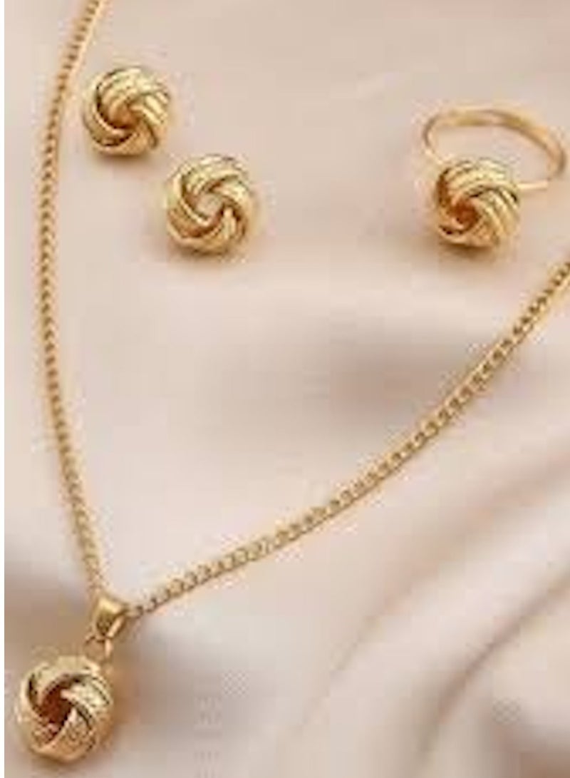 Huitich Elegant Gold Colour Knot Jewelry Set – Necklace, Earrings & Ring - Image 3