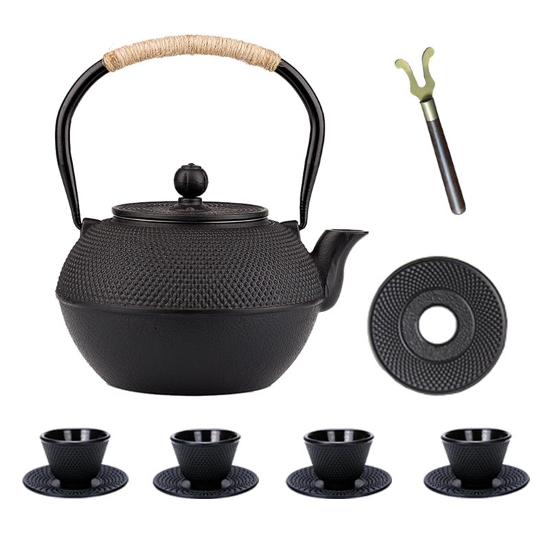 YJX 406 fl oz Cast Iron Teapot Set Japanese Tetsubin Tea Set with Cast Iron Teacups Small Tea Kettle Set with Strainer for Loose Tea Enameled Interior 1200ml Tea Set with Cups and Saucers