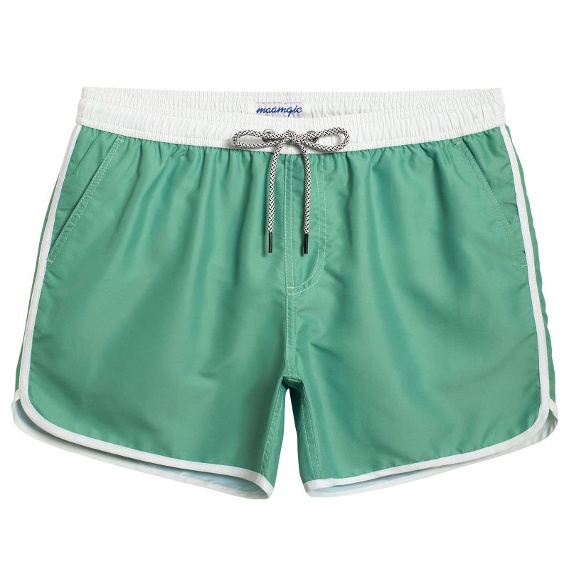 maamgic Mens Short 80s 90s Vintage Swim Trunks with Mesh Lining Quick Dry Bathing Suit Board Shorts Colorblock Light Green Large - Image 1
