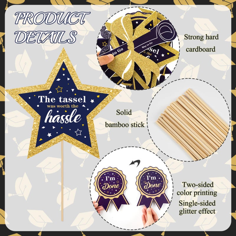 kockuu Graduation Party Centerpieces Decorations for Tables Class of 2026-30pcs Glitter Navy Blue and Gold Graduation Table Centerpieces Sticks with LED String Lights for Graduation Party Decor Supplies - Image 5
