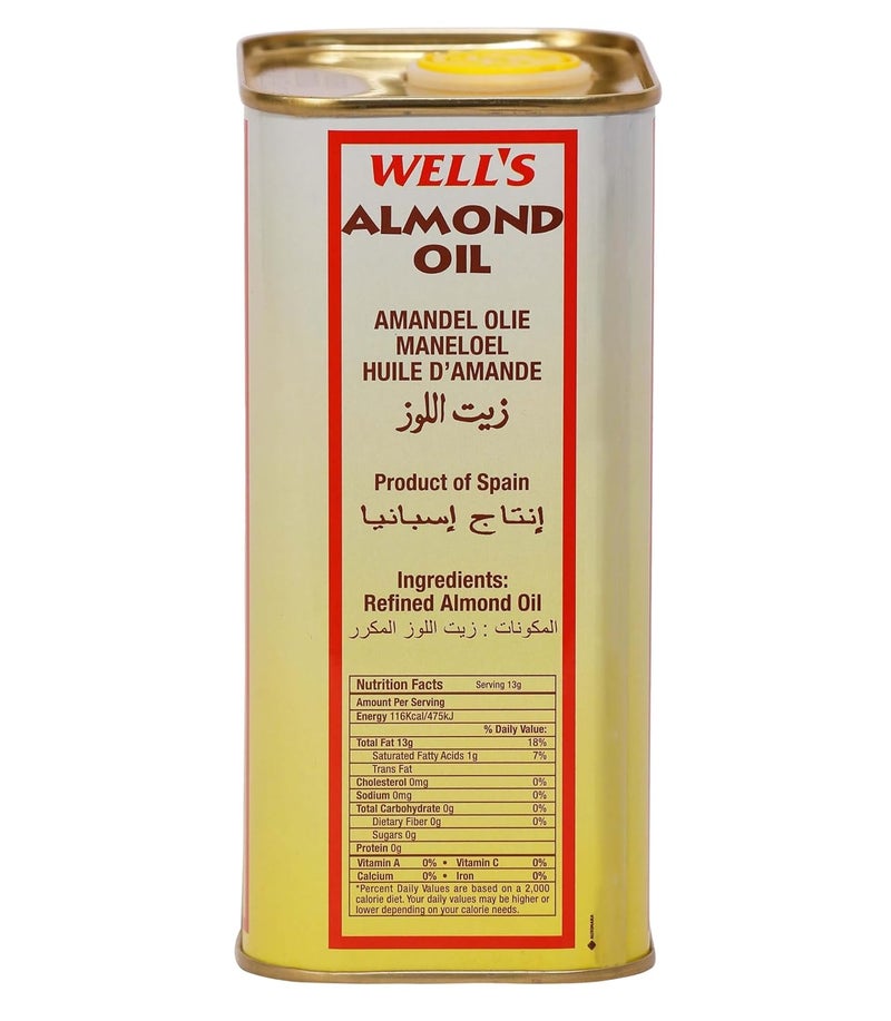 Well's Wells 100 Pure Almond Oil Packed And Imported From Spain 800Ml  Sweet Almond Oil For Body Skin  Hair  Helps Enhance Memory  For New Born Baby Massage  Beauty  Skin Massage - Image 2
