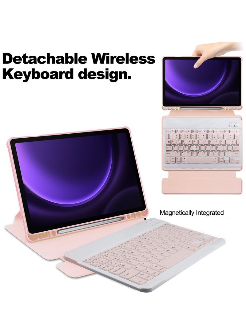 URBBKING Detachable Arabic Wireless Bluetooth Keyboard Rotating Case Compatible with Xiaomi Pad 7 / Xiaomi Pad 8 / 8 Pro 11.2 Inch,360 Degree Rotating Stand Cover, Multi-Angle Viewing Folio Cover with Pencil Holder Pink - Image 4