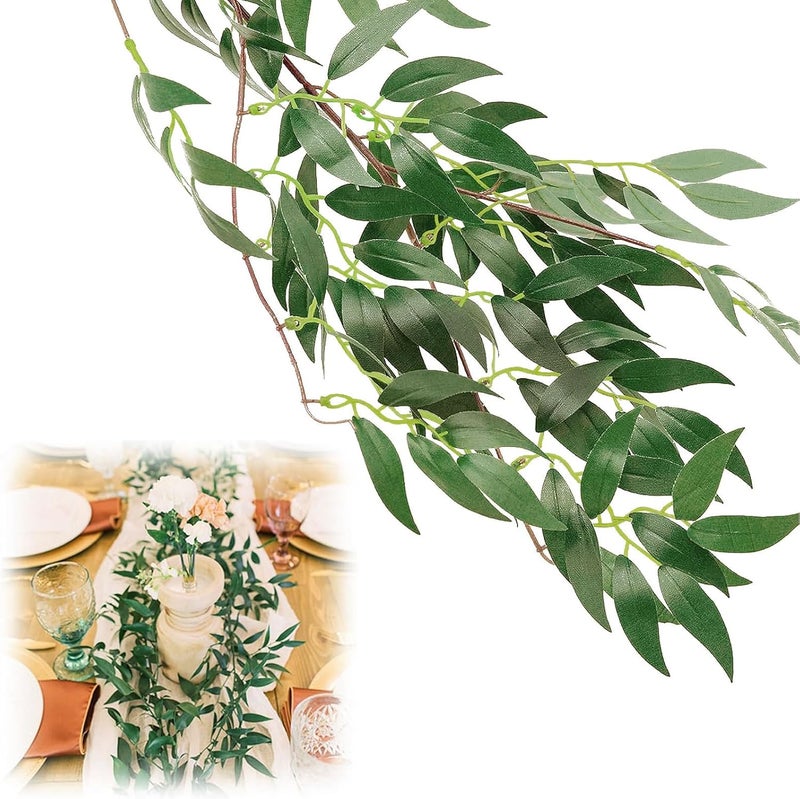 انفسن 3 Pack (16.8ft) Artificial Willow Leaves Vines Twigs- Fake Silk Hanging Willow Plant Greenery Garland String for Indoor Wedding Party Crowns Wreath Decor, Outdoor Wall Garden Decoration - Image 1