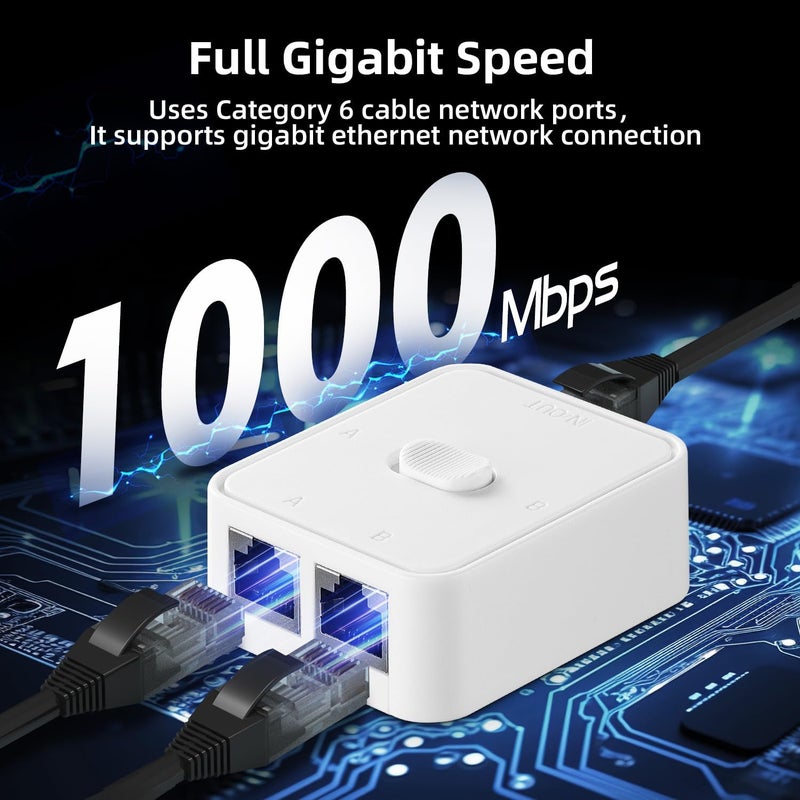 Binardat Gigabit Network Switcher, Passive Ethernet Selector, in/Out to A or B Network, Bidirectional Manual Switcher, No Power Required (White) - Image 3
