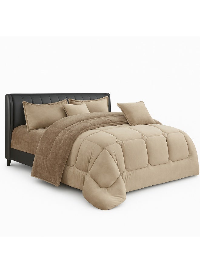 مينجلي مفرش شتوي نفر ونص نظام وجهين (مخمل × فرو) – طقم مفارش 4 قطع يشمل لحاف، شرشف مطاطي، غطاء وسادة وغطاء مخدة، يناسب سرير مقاس 140×200 سم - Image 3