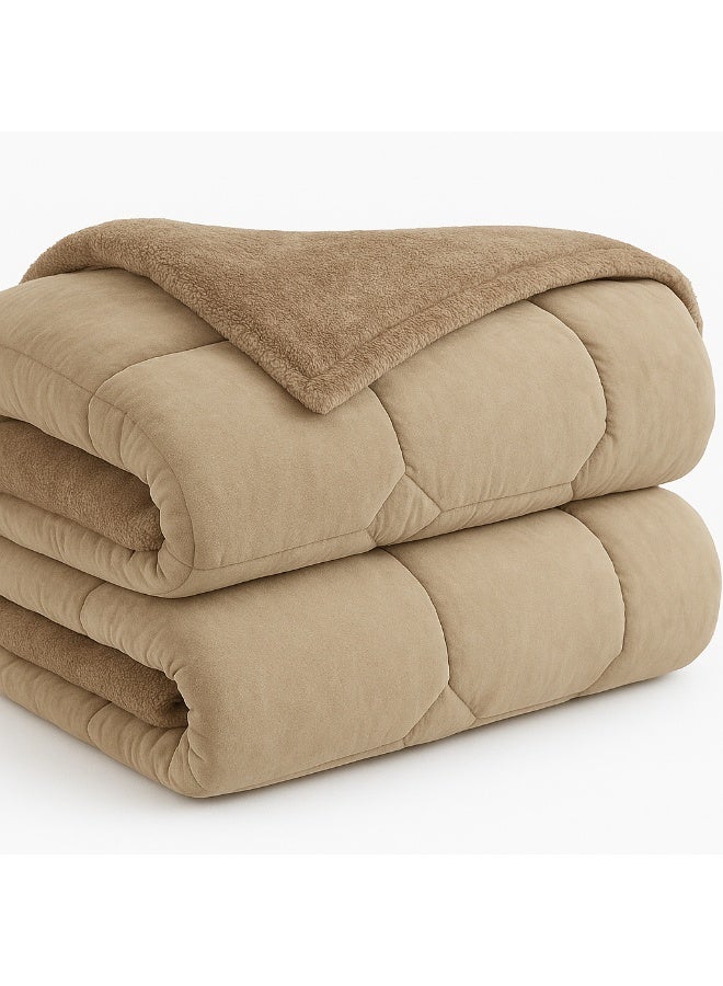 مينجلي مفرش شتوي نفر ونص نظام وجهين (مخمل × فرو) – طقم مفارش 4 قطع يشمل لحاف، شرشف مطاطي، غطاء وسادة وغطاء مخدة، يناسب سرير مقاس 140×200 سم - Image 5