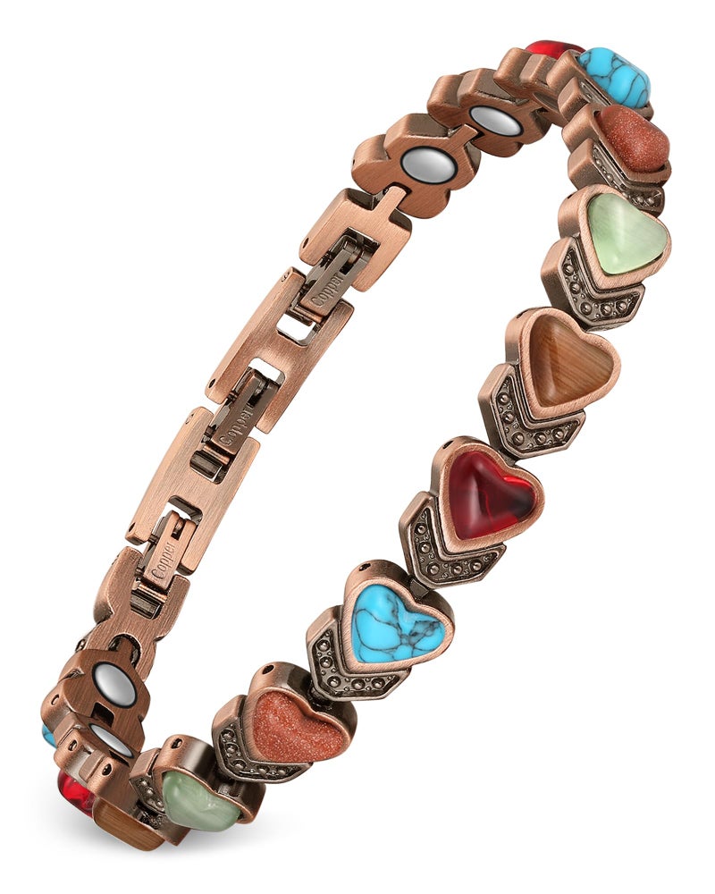 Feraco Copper Bracelet for Women-Pure Copper Magnetic Therapy Bracelets,Heart-Shaped Natural Turquoise Gem Magnetic Bracelets,Upgraded Version-3800 Gauss Effective Magnet-Bangle Gifts for Women - Image 1