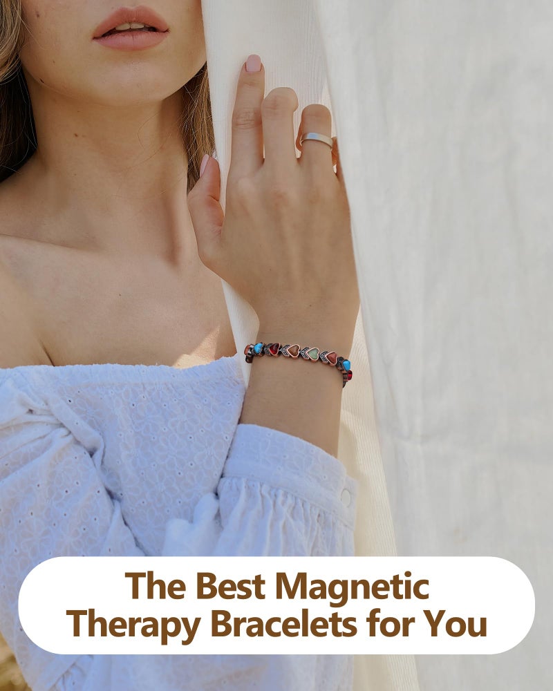 Feraco Copper Bracelet for Women-Pure Copper Magnetic Therapy Bracelets,Heart-Shaped Natural Turquoise Gem Magnetic Bracelets,Upgraded Version-3800 Gauss Effective Magnet-Bangle Gifts for Women - Image 4