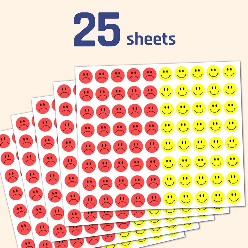 TownStix 2000 قطعة 12 وجه مبتسم سعيد حزين ملصقات سلوك عاطفي أحمر أصفر - Image 3