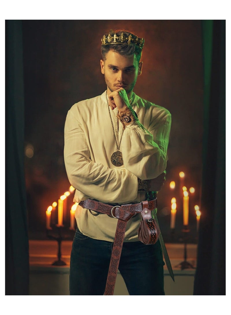 Medieval Knight Accessories, 2 Pcs Medieval Viking Belt Medieval Faux Leather Belt Pouch, Renaissance Leather Belt Medieval Bag Renaissance Accessories, Brown, Retro - Image 5