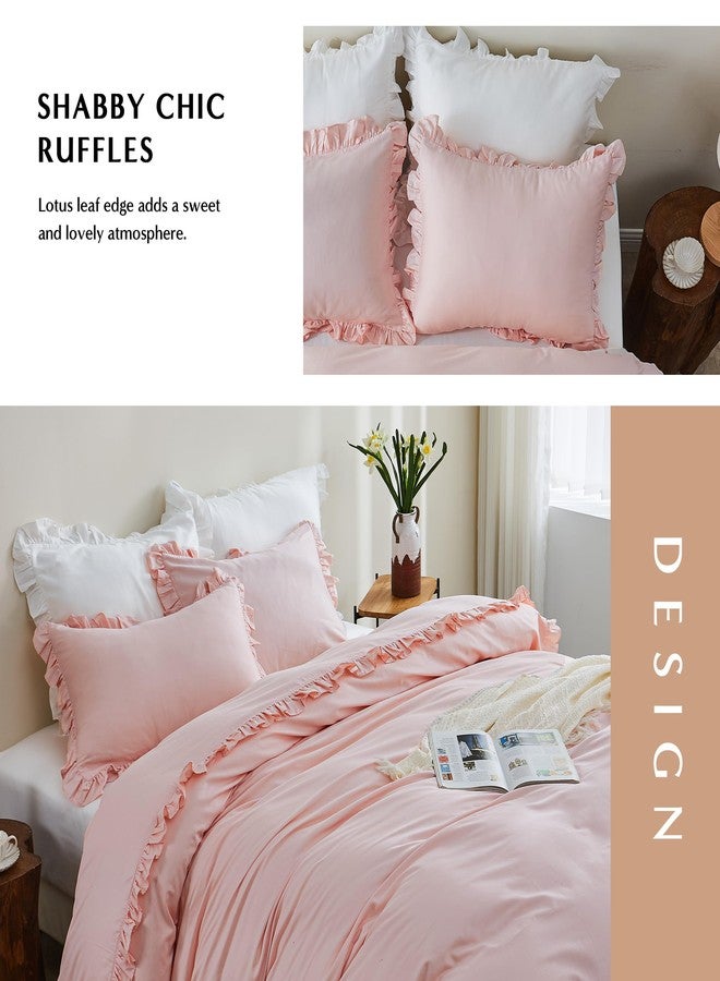 Simple&Opulence Kids 100% Organic Cotton Full Duvet Cover Ruffle 3Pcs(1 Comforter Cover 2 Pillowcases) Cute Lace Vintage Boho Shabby Chic Farmhouse Bedding Set Teen Girls(Peach Pink,Full) - Image 4