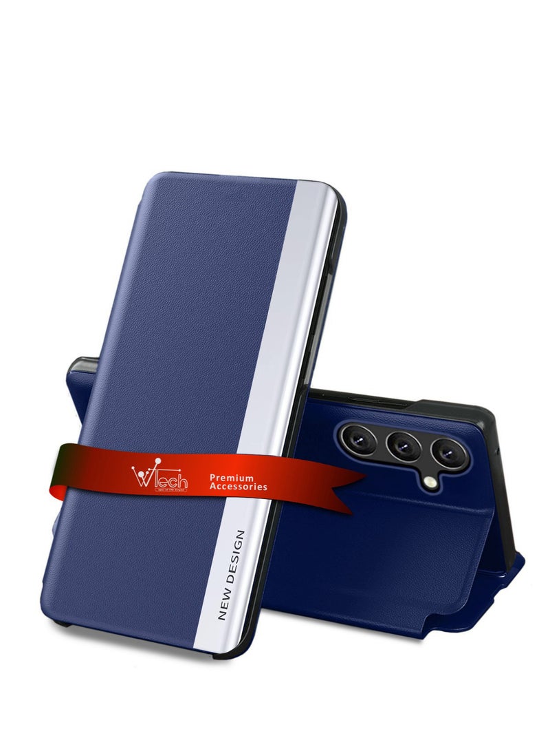 Wtech Smart Mirror Window Flip Phone Case Auto Sleep Wake Cover For Samsung Galaxy A25 5G 2023 Navy Blue