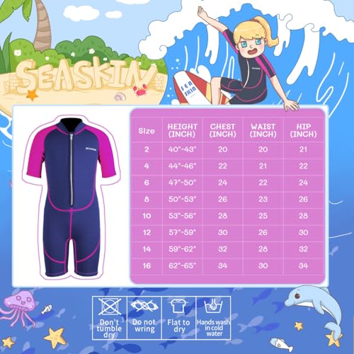 Seaskin Kids Wetsuit for Girls Toddlers, 2mm Front Zipper Shorty Wetsuits, Neoprene Thermal Swimsuits for Diving Surfing Swim Lessons Size 6 - Image 2