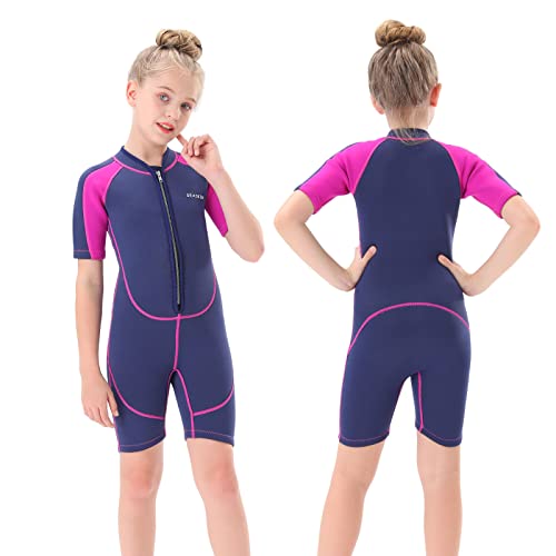 Seaskin Kids Wetsuit for Girls Toddlers, 2mm Front Zipper Shorty Wetsuits, Neoprene Thermal Swimsuits for Diving Surfing Swim Lessons Size 6 - Image 1