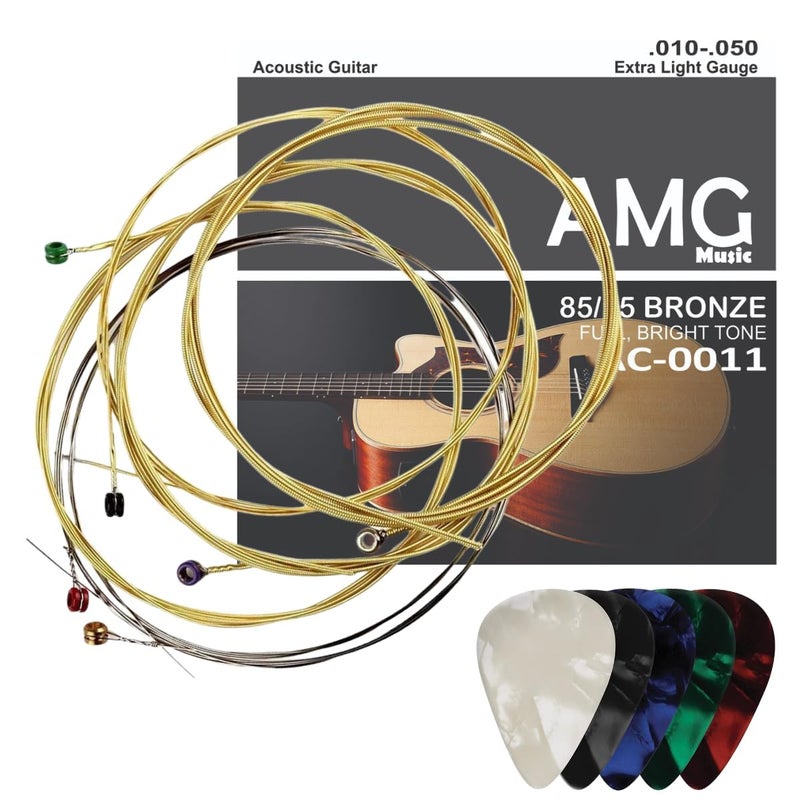 Mocking Bird Acoustic Guitar String Set of 6 Stainless Steel Acoustic guitar strings with Hollow Colorful Full Replacement Set for Acoustic Guitar String (0.10-0.50 Extra Light Gauge) - Image 1