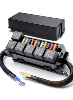11 Way Fuse Relay Box Block 12V Pre-Wired, Automotive Universal Fuse Block with Relay Panel, 11 Slot Fuse Box and 6 Slot 4 Pin Relay Panel - for Vehicles, Cars, Marine, Boats