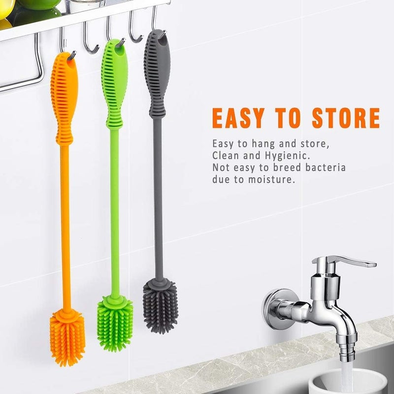 ddLUCK Silicone Bottle Cleaning Brush with Long Handle, 12.5" Water Bottle Cleaner for Baby Bottles, Hydro Flask, Sports Bottle, Vase, Glassware, Perfect for Smaller Diameter Bottle Openings (One Pack) - Image 3