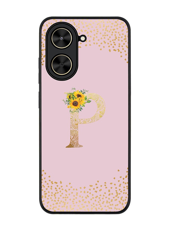 Stylizedd For Xiaomi Poco C71 / Redmi A5 4G Case,Slim fit Camera Protection, Shockproof Thin Phone cover  - Custom Floral Monogram - P  (Pink )
