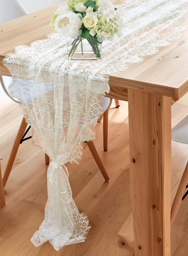 OurWarm 28 x 120 Inches Vintage Lace Wedding Table Runner, White Floral Lace Table Runners for Rustic Chic Wedding Reception Table Decor, Boho Wedding Bridal Shower Party Decorations - Image 1