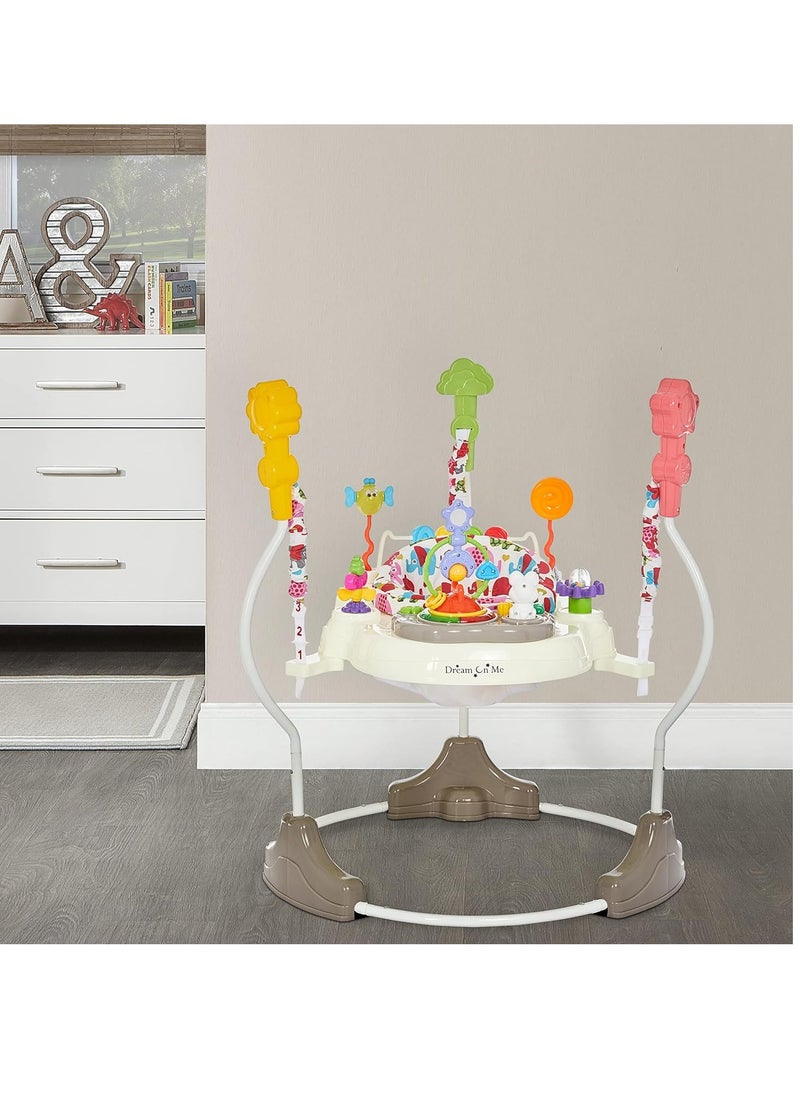 Dream On Me - Dream On Me Zany 2-in-1 Baby Activity Center and Bouncer in Elephant Print, Sturdy and Strong Frame, 3 Height Positions, 360° Rotating Seat, 12 Songs with Flash Lights - Image 1