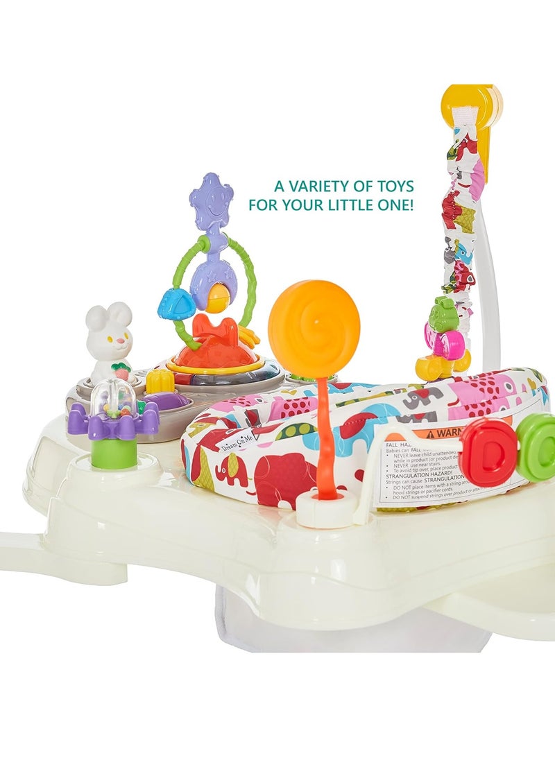 Dream On Me - Dream On Me Zany 2-in-1 Baby Activity Center and Bouncer in Elephant Print, Sturdy and Strong Frame, 3 Height Positions, 360° Rotating Seat, 12 Songs with Flash Lights - Image 1