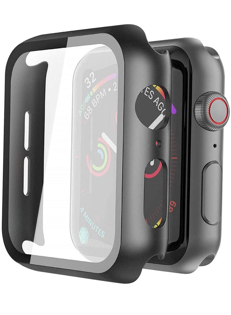 2 Pack Hard PC Case with Tempered Glass Screen Protector Compatible with Apple Watch SE Series 6 Series 5 Series 4 40mm - Black - Image 1