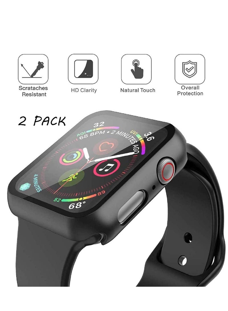 2 Pack Hard PC Case with Tempered Glass Screen Protector Compatible with Apple Watch SE Series 6 Series 5 Series 4 40mm - Black - Image 2
