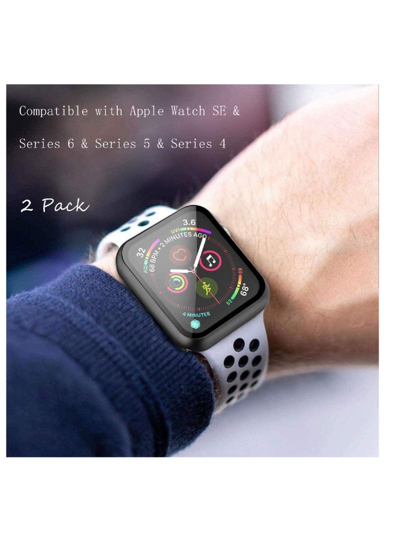 2 Pack Hard PC Case with Tempered Glass Screen Protector Compatible with Apple Watch SE Series 6 Series 5 Series 4 40mm - Black - Image 5