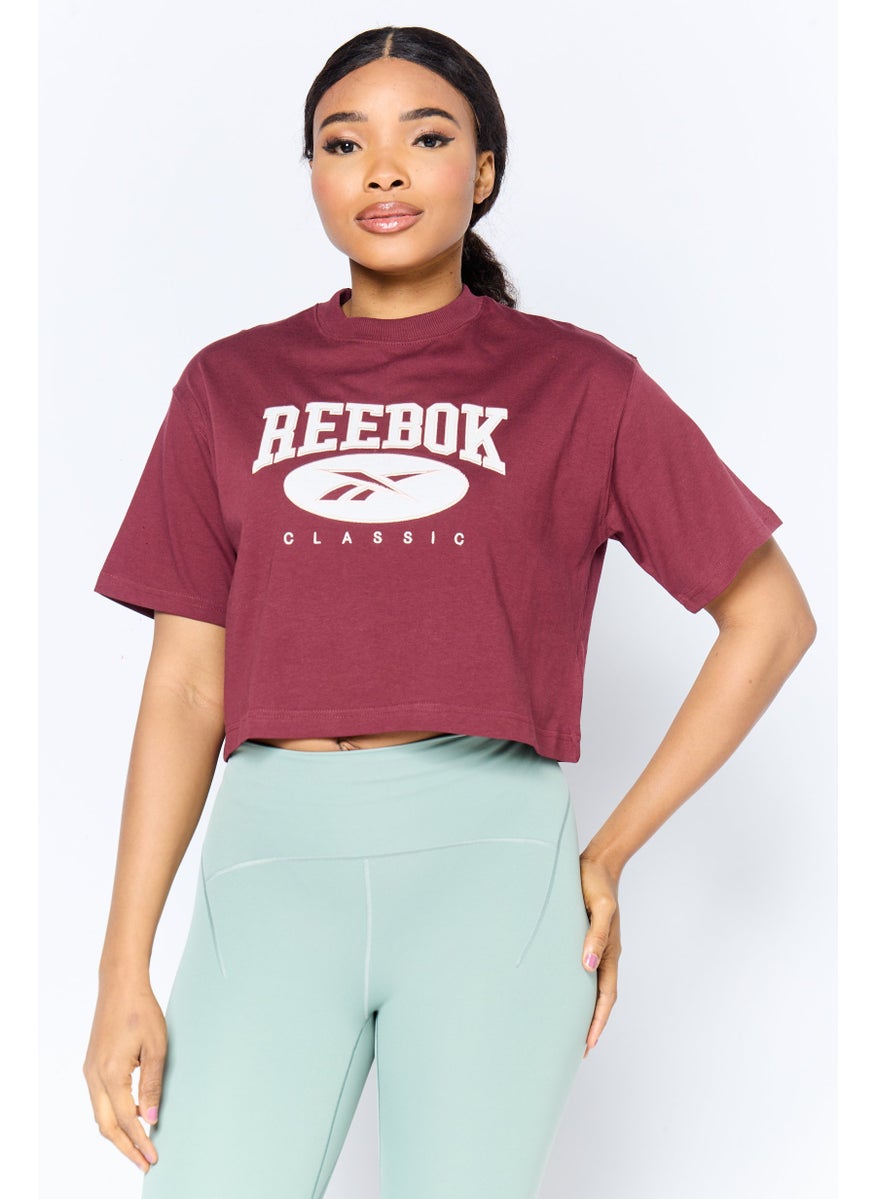 Reebok Women Sportswear Fit Short Sleeve Outdoor Top, Maroon  - Image 1