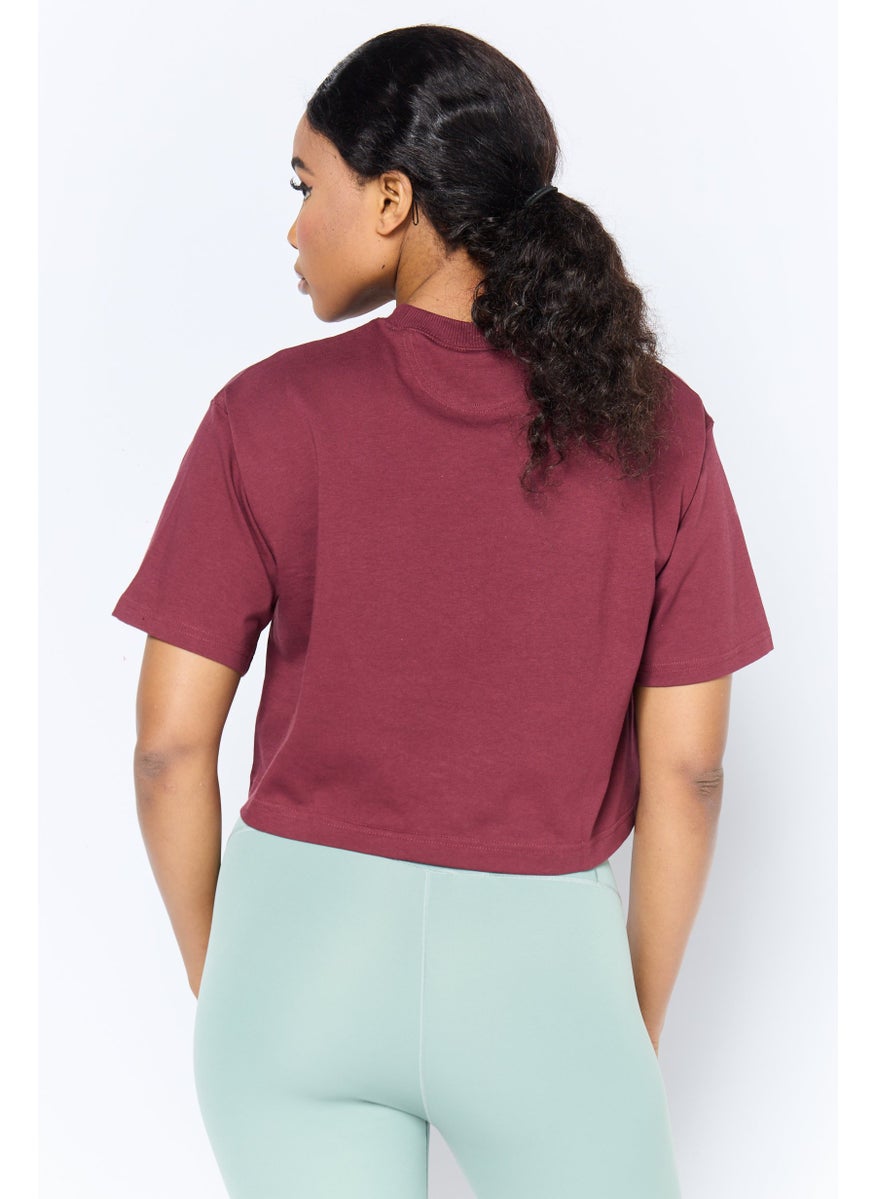 Reebok Women Sportswear Fit Short Sleeve Outdoor Top, Maroon  - Image 2