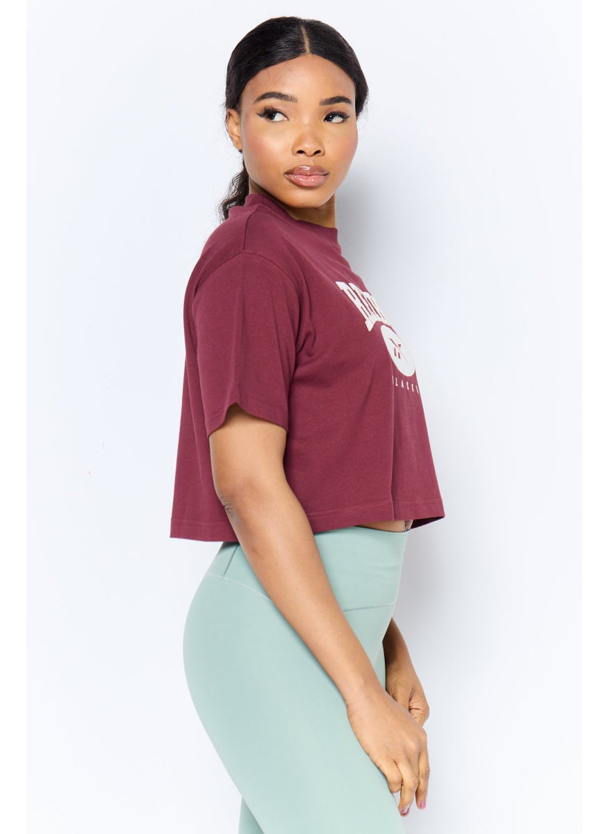 Reebok Women Sportswear Fit Short Sleeve Outdoor Top, Maroon  - Image 3