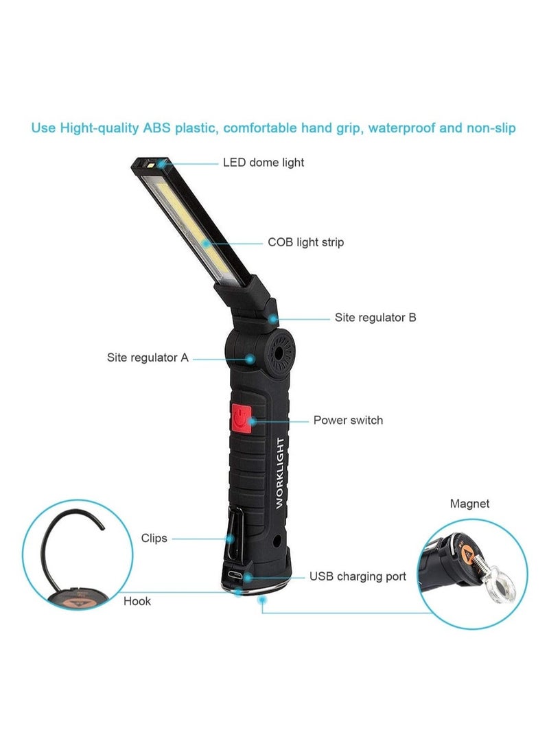 COB LED Work Light, LED Torch Rechargeable, with Magnetic Base 360°Rotate, 5 Lighting Modes, Emergency Inspection Lamp, Portable Inspection Work Light with Hook Handy Flashlight for Household - Image 4