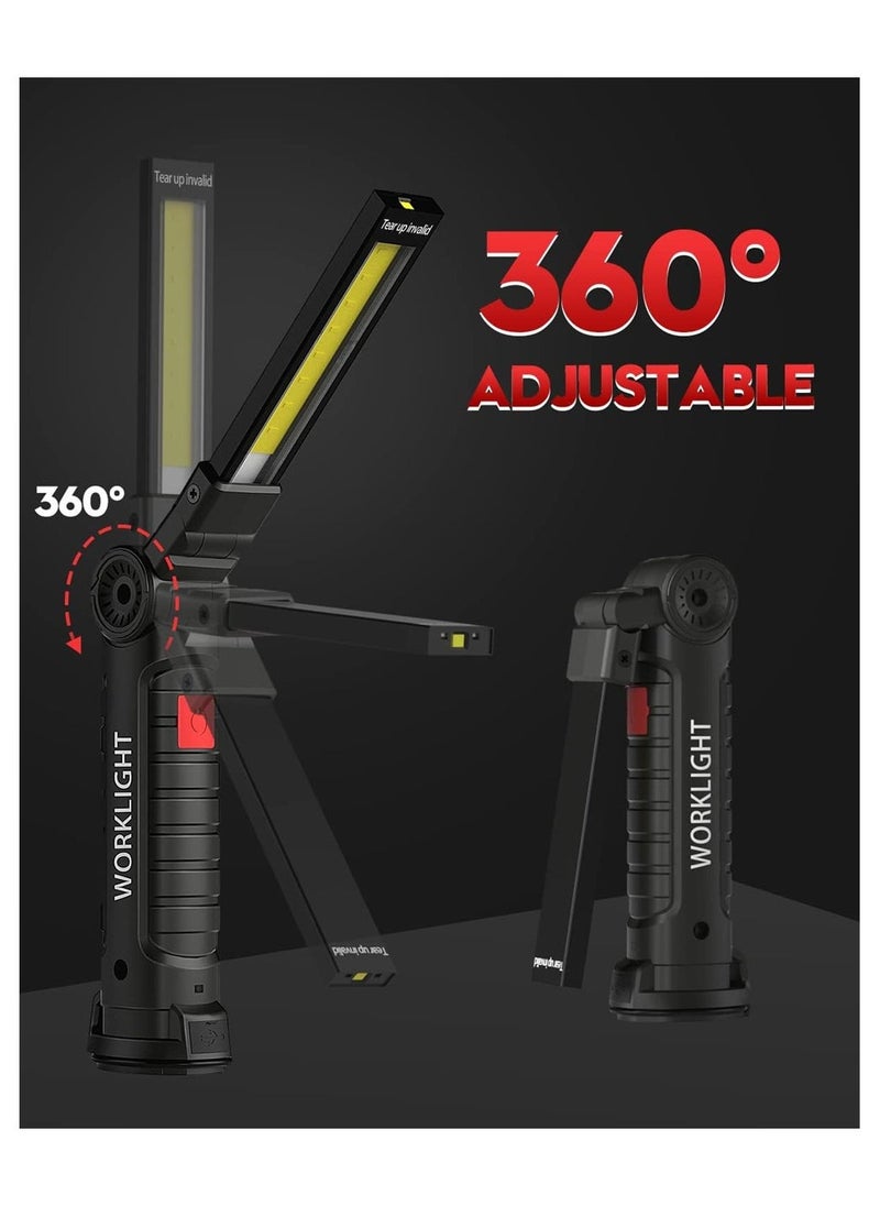 COB LED Work Light, LED Torch Rechargeable, with Magnetic Base 360°Rotate, 5 Lighting Modes, Emergency Inspection Lamp, Portable Inspection Work Light with Hook Handy Flashlight for Household - Image 2