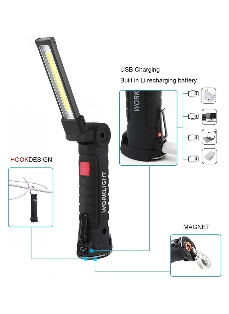 COB LED Work Light, LED Torch Rechargeable, with Magnetic Base 360°Rotate, 5 Lighting Modes, Emergency Inspection Lamp, Portable Inspection Work Light with Hook Handy Flashlight for Household - Image 5