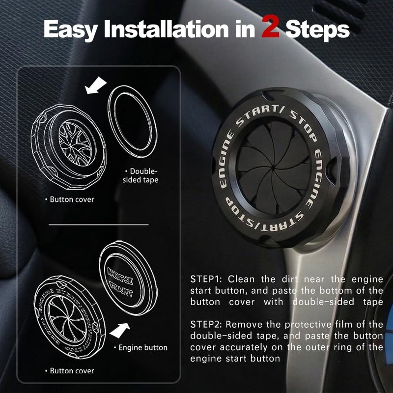 Tybasthe Rotary Start Button Cover, Car Engine Start Stop Accessories, Auto Ignition Switch Cover, Black - Image 5