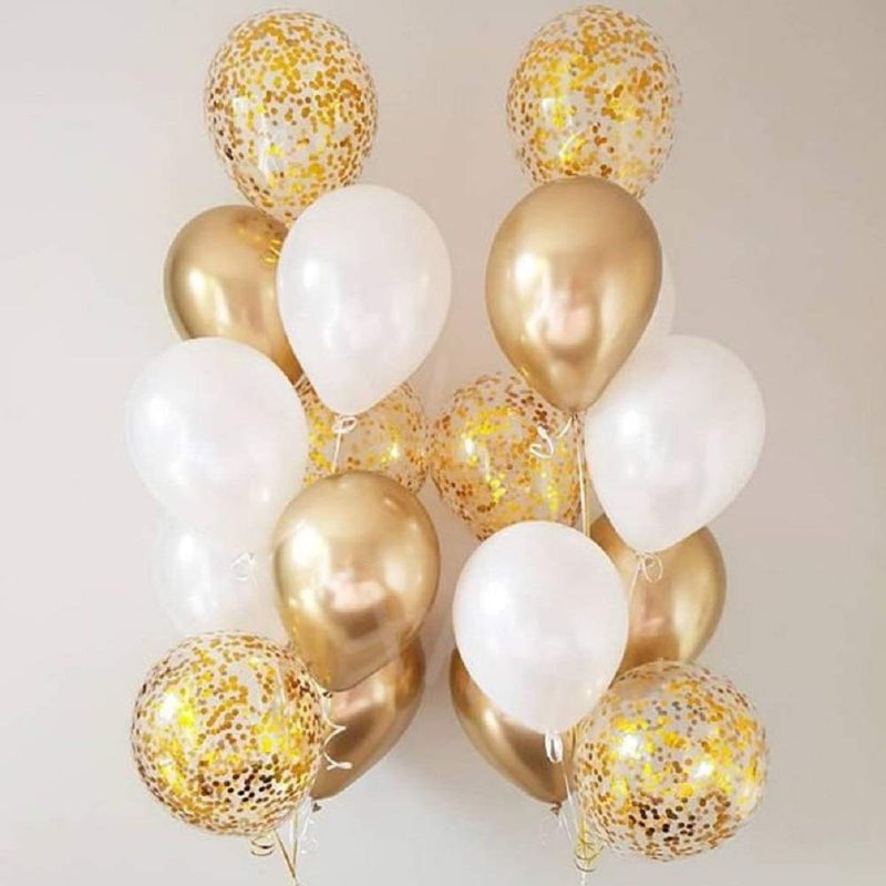 MANGO Metallic White and Gold Balloon Gold Confetti Balloons 12 inch  Balloons with Confetti Inside Pack of 50 Party Kit for Golden Baby Shower Bachelor Party Birthday Wedding Bridal Shower Decorations - Image 2