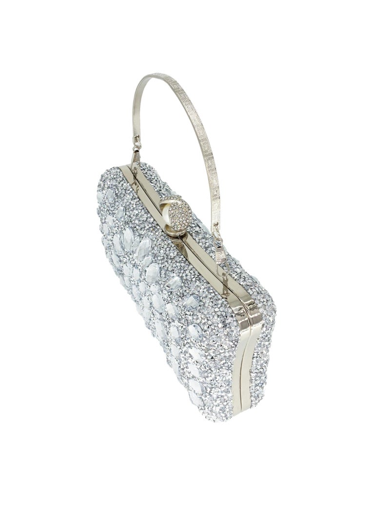 SOLARAE Rhinestone Clutch Purses for Women Evening Wedding Formal, Round Pearl Clasp Handbag, Crystal Diamond Bag, Color of the Lining is Gold - Image 2