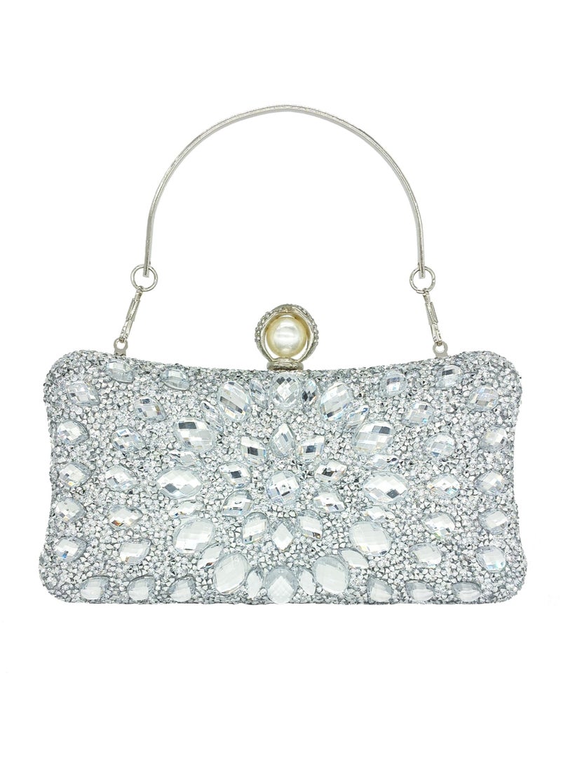 SOLARAE Rhinestone Clutch Purses for Women Evening Wedding Formal, Round Pearl Clasp Handbag, Crystal Diamond Bag, Color of the Lining is Gold - Image 1