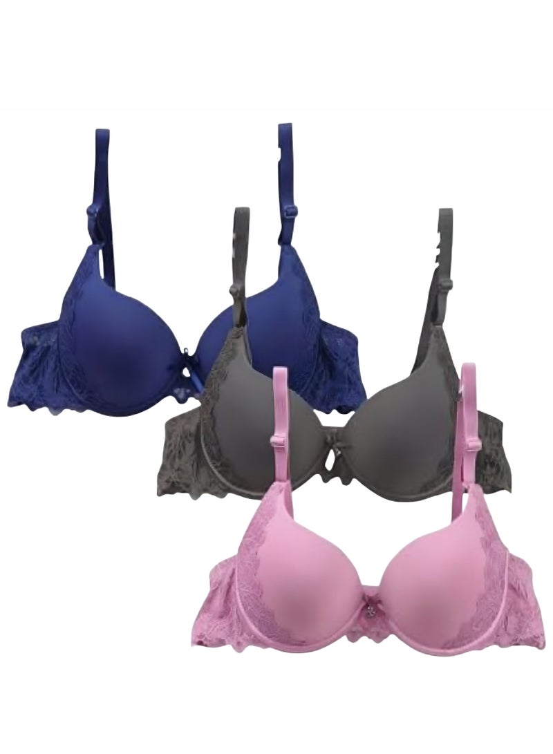 3 Pieces Women Bra Underwire Ladies Pushup Bra Women Daily Bra Everyday Bra - Image 1