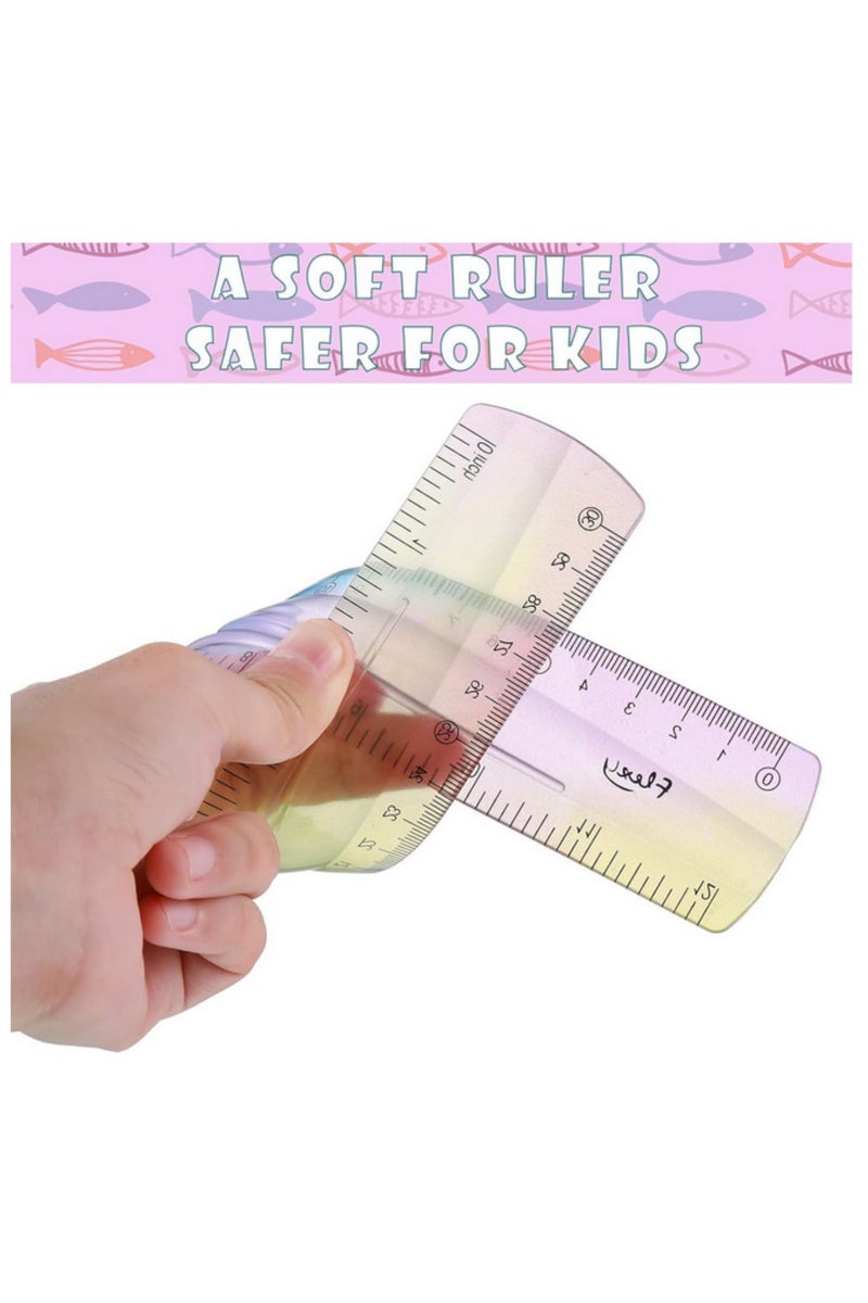 6 قطع مجموعة مساطر مرنة قابلة للثني 12 8 6 بوصة مساطر بلاستيكية مرنة مع قياسات البوصة والسنتيمتر تصميم قوس قزح ملون للمدرسة المنزل المكتب الطلاب المعلمين الفنانين - Image 4